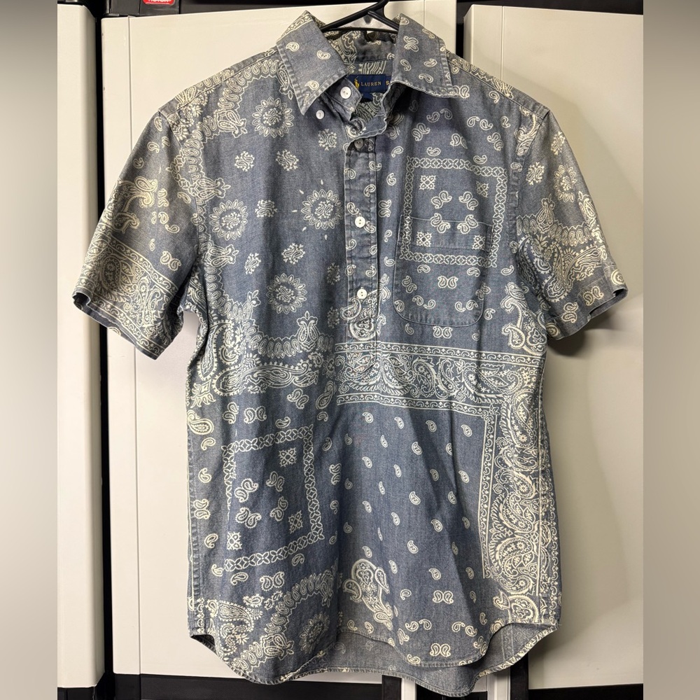 Ralph Lauren Indigo Bandana Paisley Shirt Men’s Small Button Up Western